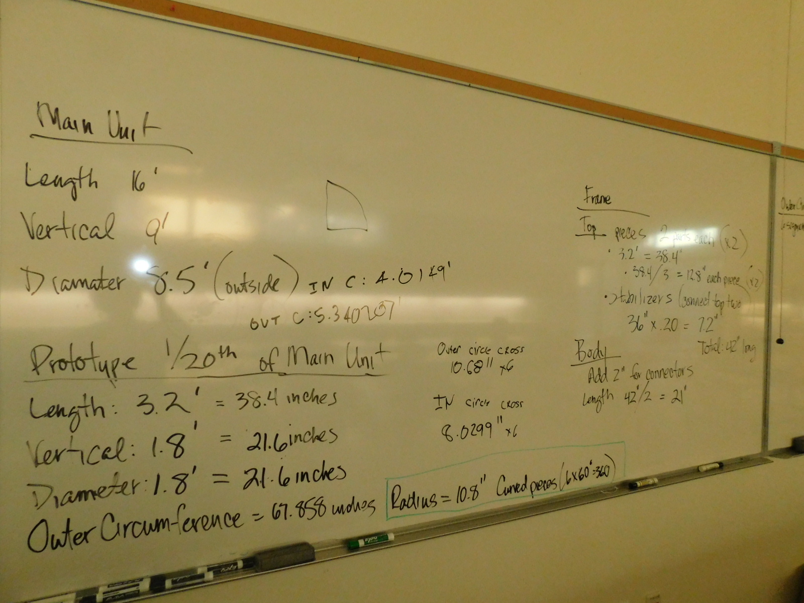 Preliminary sizing calculations on whiteboard