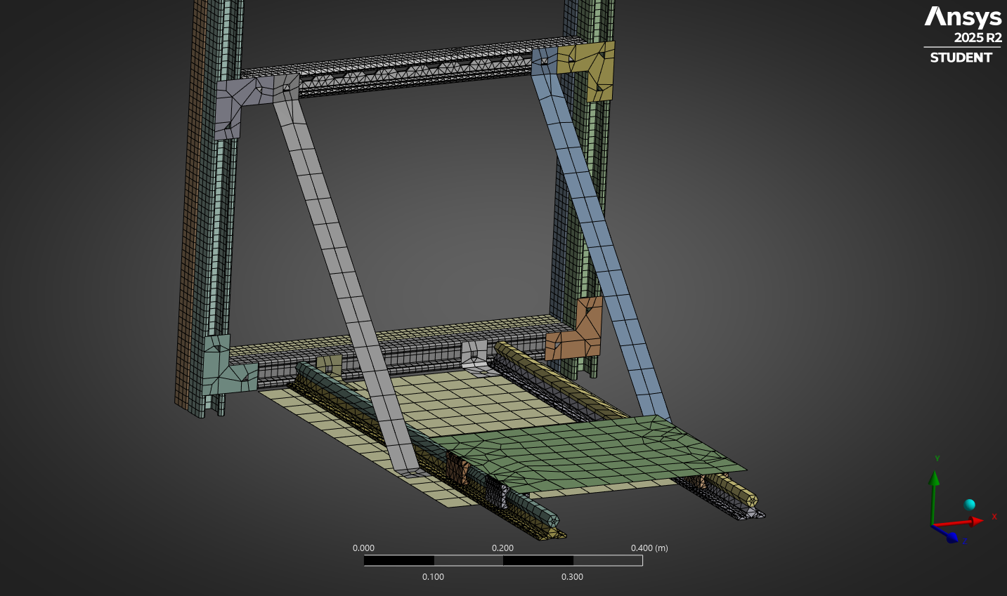 Ansys Mechanical finite element mesh — low quality due to student version node limits